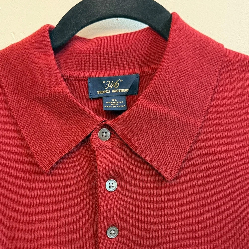 Brooks Brothers Vibrant Red Polo Shirt 100 % merino wool men’s XL - Picture 2 of 4